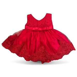 Baby Girls Red All Over Lace Formal Holiday Dress size 3M